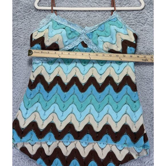 Vtg 90s Y2k Rampage Large Tank Top Babydoll Crocheted Blue Green 70's Lace Fariy - Picture 8 of 12